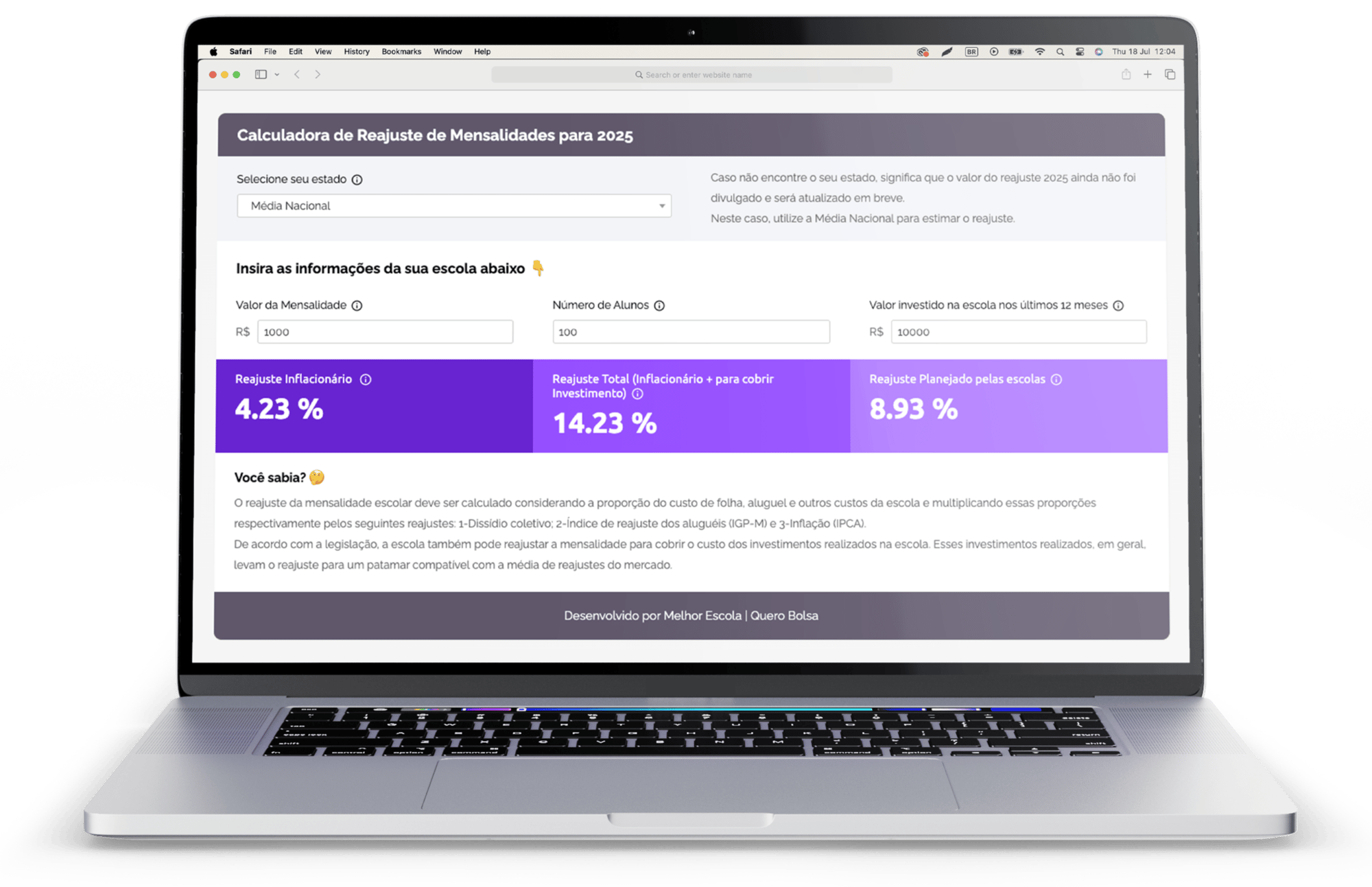 Calculadora de Reajuste Mockup Computador